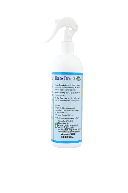 Pratham Organic Herbo Termite Spray 500ml | Plant Based Essential Oil Formula | Ready To Use Herbal Home Care Spray | Lemongrass, Orange & Citronella Oil Blend