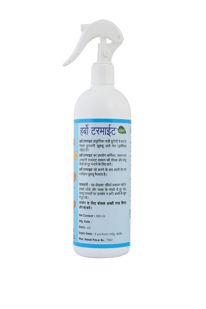 Pratham Organic Herbo Termite Spray 500ml | Plant Based Essential Oil Formula | Ready To Use Herbal Home Care Spray | Lemongrass, Orange & Citronella Oil Blend