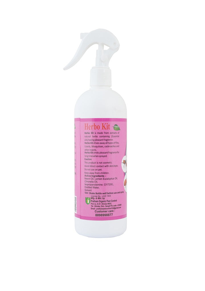 Pratham Organic Herbo Kit Spray 500ml | Plant Based Essential Oil Formula | Ready To Use Herbal Spray | Lemongrass, Neem & Orange Oil Blend