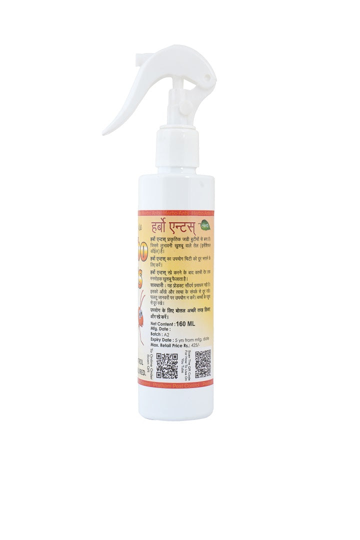 Pratham Organic Herbo Ant Spray 160ml | Plant Based Essential Oil Formula | Ready To Use Herbal Home Care Spray | Lemon Eucalyptus, Citronella & Orange Oil Blend